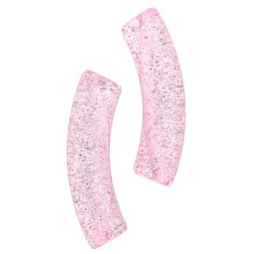 Perle tubolari curve 32x8 mm in acrilico trasparente - Rosa Brillantini Argento x6