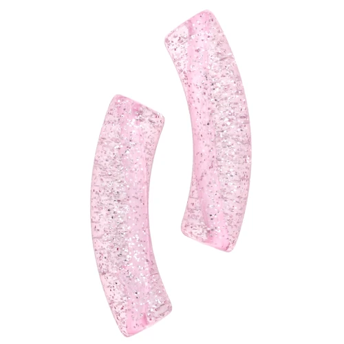 Perle tubolari curve 32x8 mm in acrilico trasparente - Rosa Brillantini Argento x6