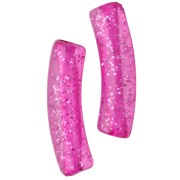 Perle tubolari curve 19x5 mm in acrilico trasparente - Fucsia Brillantini Argento x10