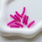 Perle tubolari curve 19x5 mm in acrilico trasparente - Fucsia Brillantini Argento x10