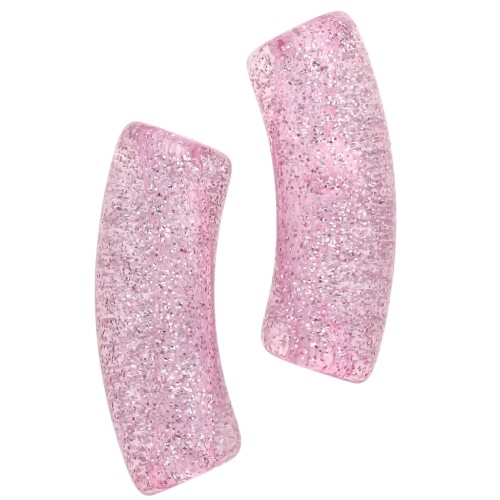 Perle tubolari curve 35x11 mm in acrilico trasparente - Rosa Brillantini Argento x6