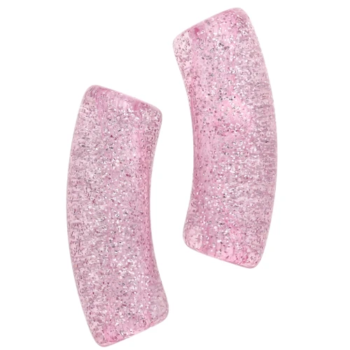 Perle tubolari curve 35x11 mm in acrilico trasparente - Rosa Brillantini Argento x6
