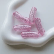 Perle tubolari curve 35x11 mm in acrilico trasparente - Rosa Brillantini Argento x6