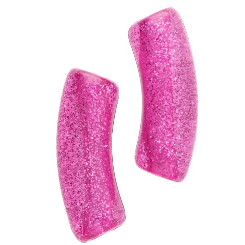 Perle tubolari curve 35x11 mm in acrilico trasparente - Fucsia Brillantini Argento x6