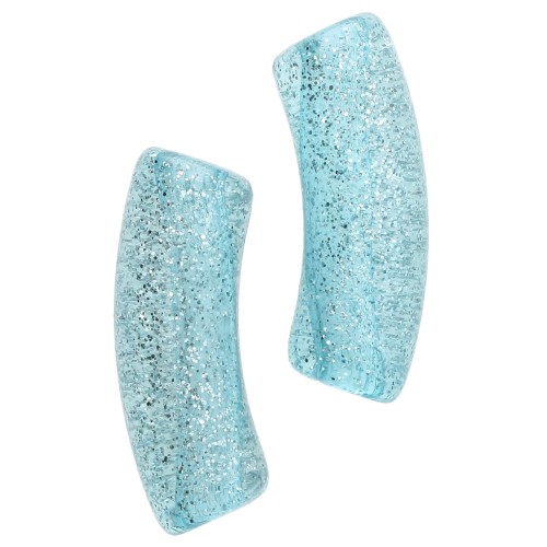 Perle tubolari curve 35x11 mm in acrilico trasparente - Blu Brillantini Argento x6