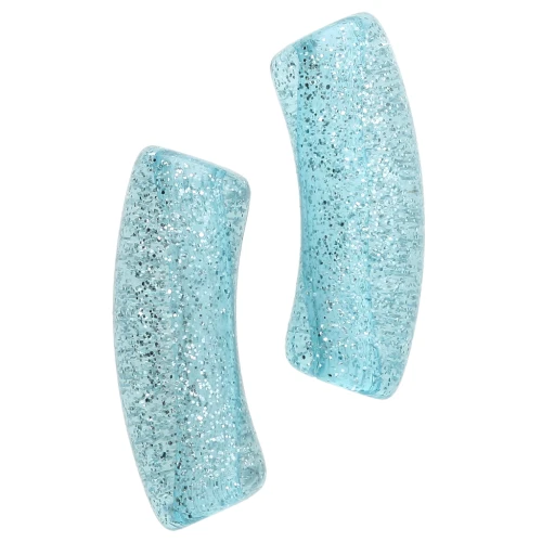 Perle tubolari curve 35x11 mm in acrilico trasparente - Blu Brillantini Argento x6