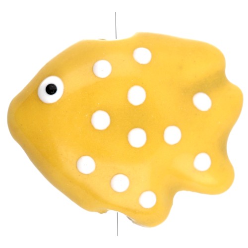 20x16 mm Perlina pesce in ceramica, a pois - Giallo - Bianco x1
