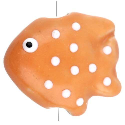 20x16 mm Perla di pesce in ceramica a pois - Arancione - Bianco x1