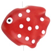 20x16 mm Perla di pesce in ceramica a pois - Rosso - Bianco x1