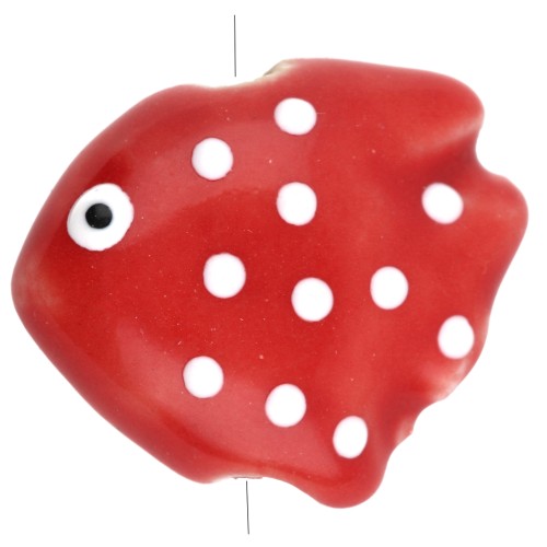 20x16 mm Perla di pesce in ceramica a pois - Rosso - Bianco x1