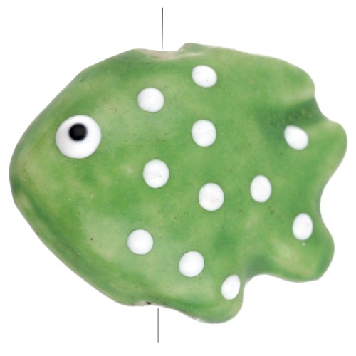 20x16 mm Perlina pesce in ceramica, a pois - Verde - Bianco x1