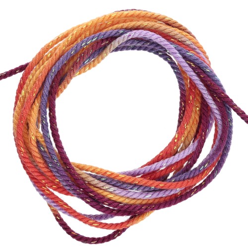 Cordoncino in poliestere intrecciato metallizzato da 1,6 mm - Tie and Dye - Giallo - Viola x2m