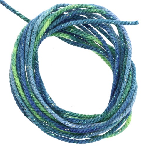 Cordoncino in poliestere intrecciato e metallizzato 1,6 mm - Tie and Dye - Verde - Blu x2m