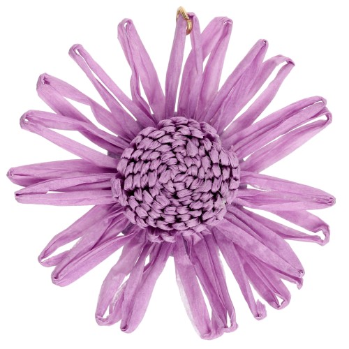 Ciondoli a forma di fiore in rafia da 55 mm - Lilla x2