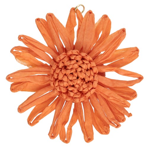 Ciondoli a fiore in rafia da 55 mm - Arancione x2