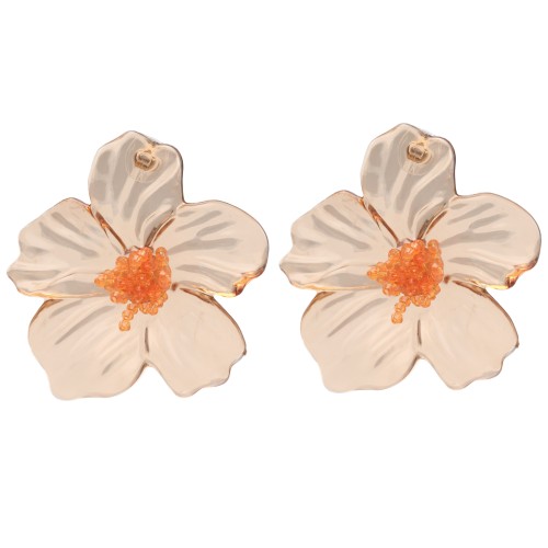 Orecchini a fiore 66x62 mm in acrilico e Perla - Marrone - Arancione x2