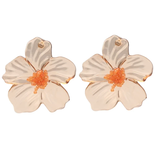 Orecchini a fiore 66x62 mm in acrilico e Perla - Marrone - Arancione x2