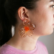 Orecchini a fiore 66x62 mm in acrilico e Perla - Marrone - Arancione x2