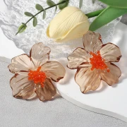 Orecchini a fiore 66x62 mm in acrilico e Perla - Marrone - Arancione x2