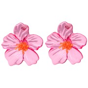 Orecchini a fiore 66x62 mm in acrilico e perle - Rosa - Arancione x2