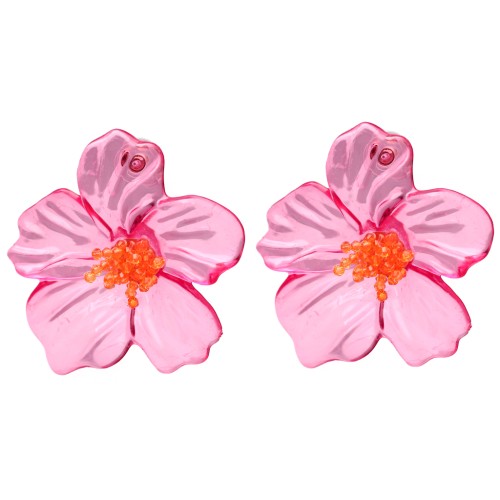 Orecchini a fiore 66x62 mm in acrilico e perle - Rosa - Arancione x2
