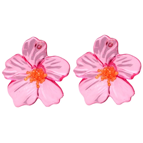 Orecchini a fiore 66x62 mm in acrilico e perle - Rosa - Arancione x2