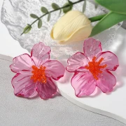 Orecchini a fiore 66x62 mm in acrilico e perle - Rosa - Arancione x2