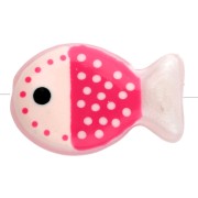Perla pesce in vetro 20x13 mm - Motivo a pois - Nude - Rosa corallo fluorescente - Bianco x1