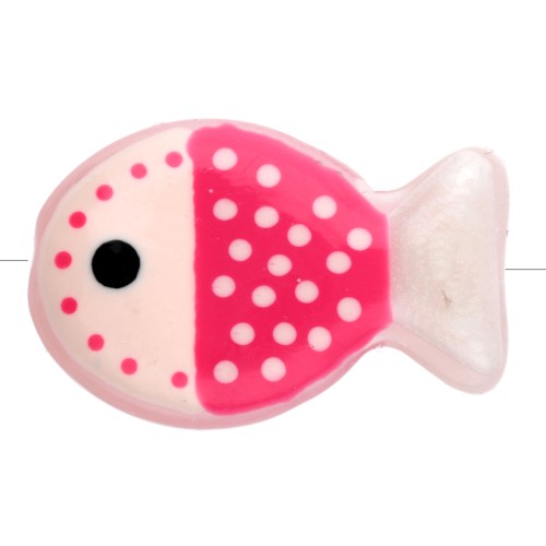 Perla pesce in vetro 20x13 mm - Motivo a pois - Nude - Rosa corallo fluorescente - Bianco x1