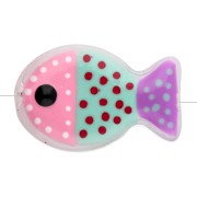Perle di vetro a forma di pesce 20x13 mm - Motivo a pois - Rosa - Verde menta - Viola x1