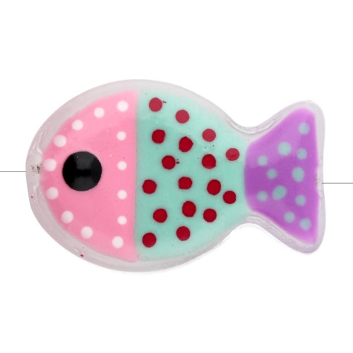 Perle di vetro a forma di pesce 20x13 mm - Motivo a pois - Rosa - Verde menta - Viola x1