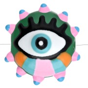 Perla di vetro tonda appiattita da 17 mm - motivo occhi - Rosa - Azzurro - Verde x1