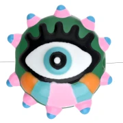 Perla di vetro tonda appiattita da 17 mm - motivo occhi - Rosa - Azzurro - Verde x1