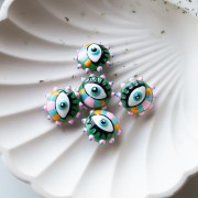 Perla di vetro tonda appiattita da 17 mm - motivo occhi - Rosa - Azzurro - Verde x1