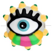 Perla di vetro tonda appiattita da 17 mm - Occhio - Giallo - Verde - Rosa confetto x1