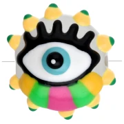 Perla di vetro tonda appiattita da 17 mm - Occhio - Giallo - Verde - Rosa confetto x1