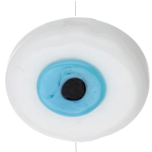 Perla di vetro ovale irregolare 21x17 mm - Motivo occhio - Bianco - Azzurro x1