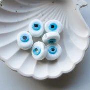 Perla di vetro ovale irregolare 21x17 mm - Motivo occhio - Bianco - Azzurro x1