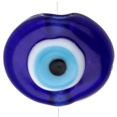 Perla di vetro ovale irregolare 21x17 mm - motivo occhi - Blu scuro - Blu cielo x1
