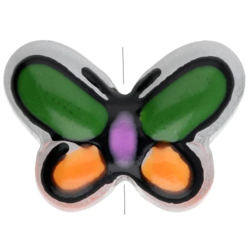 Farfalla in vetro 14x10 mm - Verde - Arancione - Lilla x1