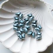 Perle di vetro a farfalla 14x10 mm - Azzurro - Nero x1