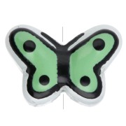 Perle di vetro a farfalla 14x10 mm - Verde salvia - Nero x1