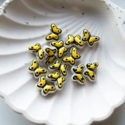 Perle di vetro a farfalla 14x10 mm - Giallo - Nero x1