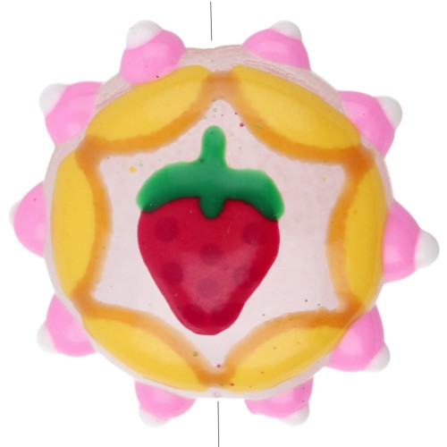 Perla rotonda in vetro appiattito 20 mm - motivo fragola - Giallo - Rosa - Rosso x1