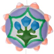 Perla di vetro rotonda appiattita da 20 mm - motivo floreale - Viola - Arancione fluorescente - Blu x1