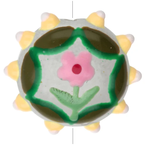 Perla rotonda in vetro appiattito 20 mm - motivo floreale - Verde - Giallo - Rosa x1
