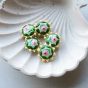 Perla rotonda in vetro appiattito 20 mm - motivo floreale - Verde - Giallo - Rosa x1