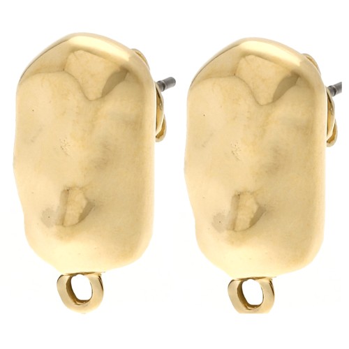 Orecchini a perno rettangolari irregolari martellati 20,5x11 mm - Doratura in oro fino x2