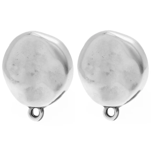 Orecchini tondi irregolari martellati 17,5 mm - Placcatura in argento fino invecchiato x2