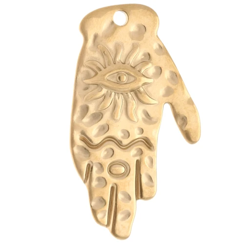 Ciondolo a forma di mano martellata 43x25 mm - motivo occhi - acciaio inossidabile 304 Gold x1